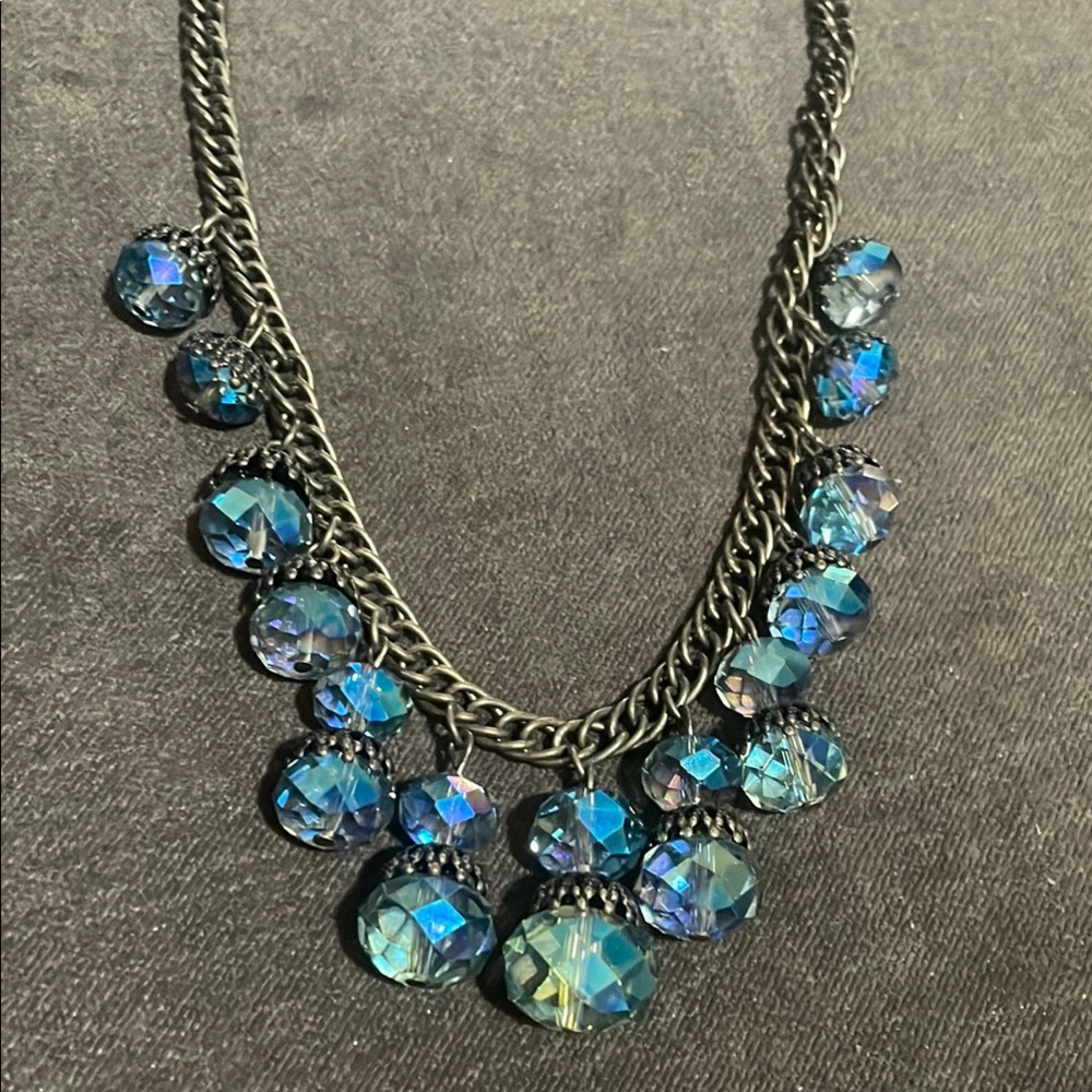 Unsigned Vintage Aurora Borealis A/B Crystals Costume Jewelry Statement Necklace
